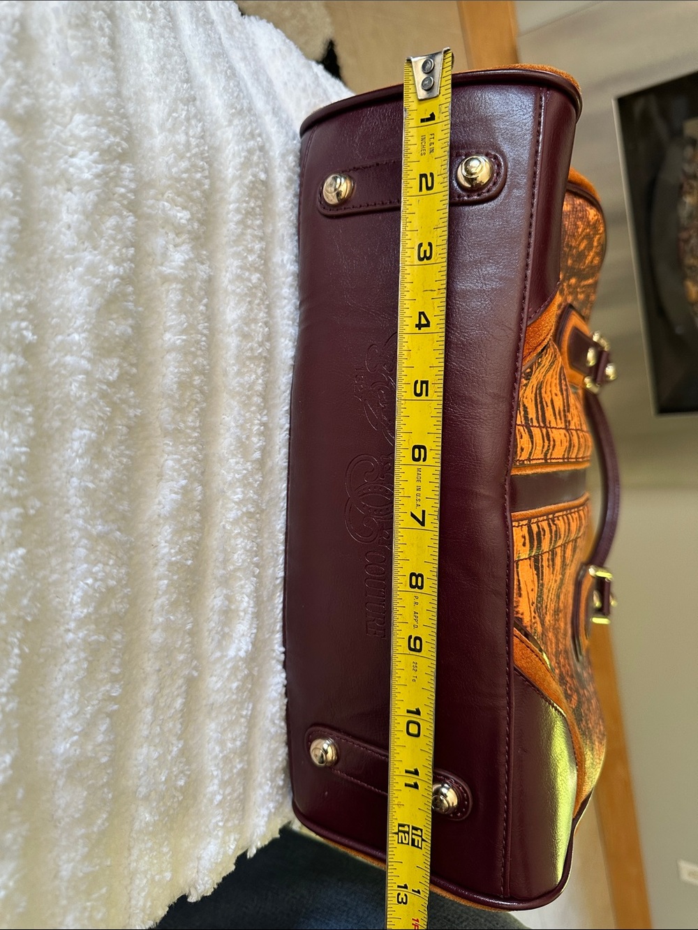 Sharif Orange & Burgundy Patterned Satchel with Gold Hardware - Picture 11 of 13